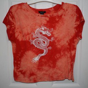 Rue21 Red Tie Dye Chinese Dragon Crop Top Medium